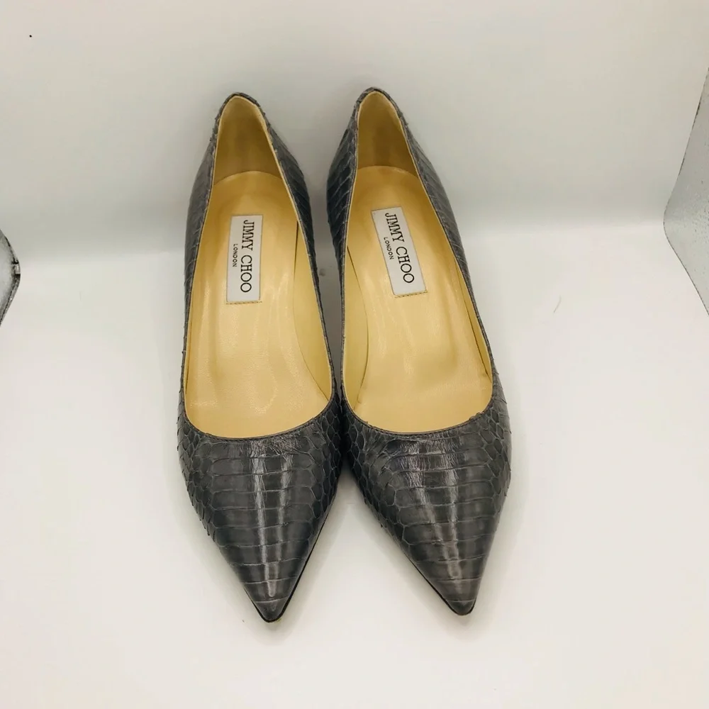 Jimmy Choo Gray Pointed-Toe Kitten Heel Pumps - Picture 8 of 12